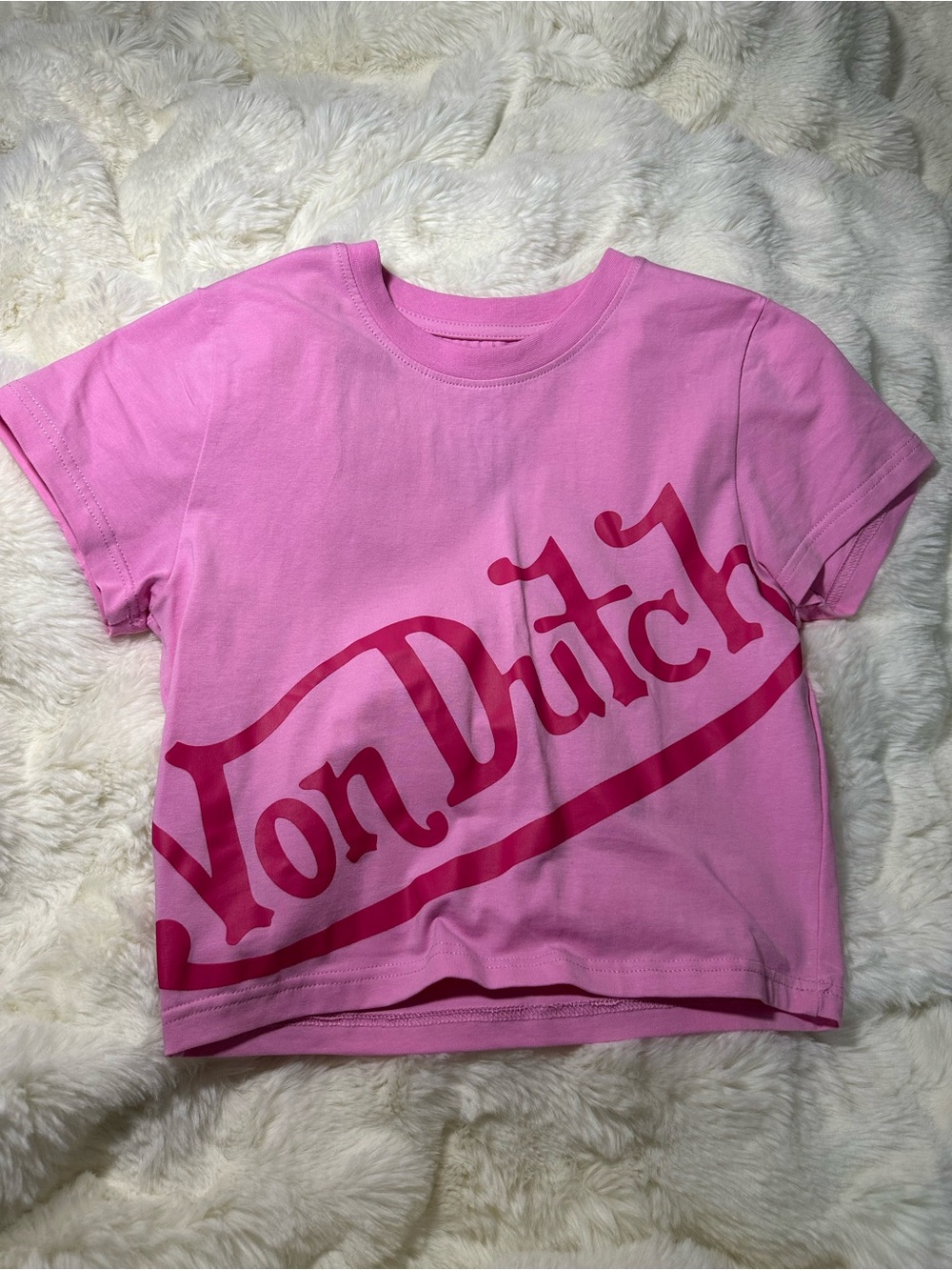 Von Dutch Pink Crop Tee with Bold Script Logo